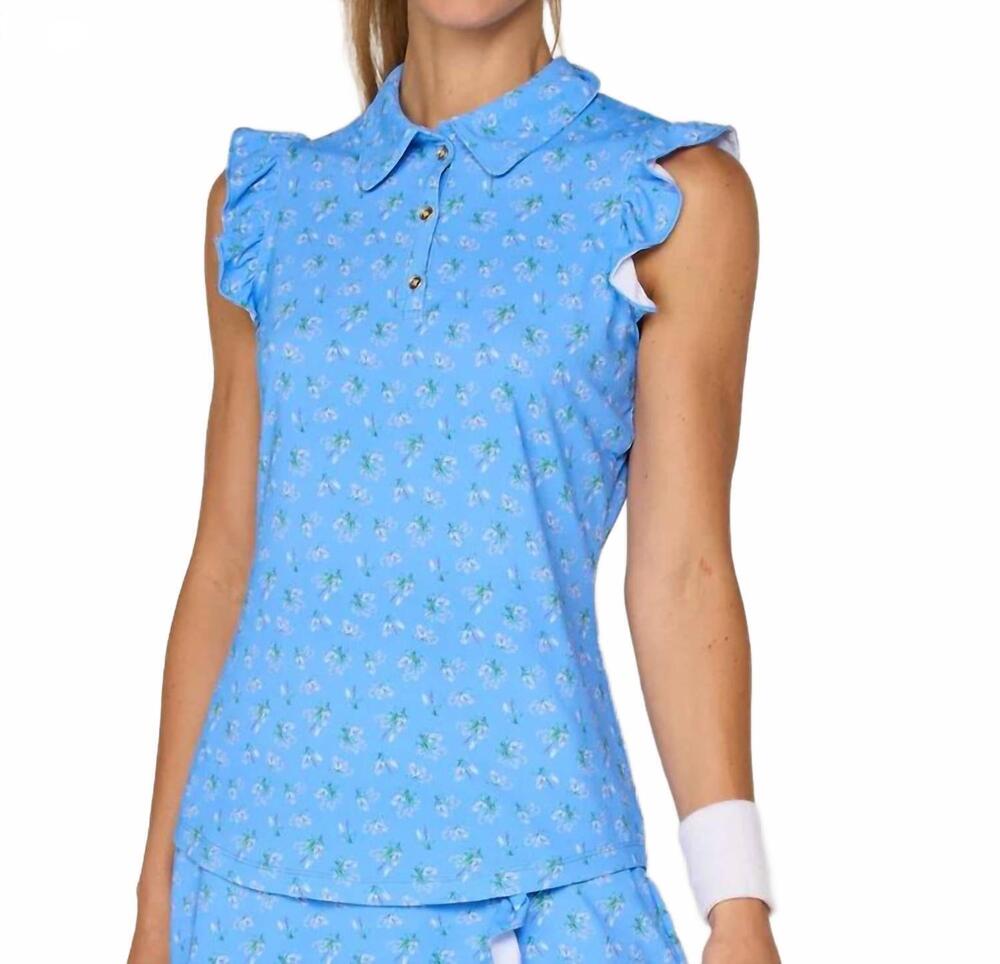 NEW G LIFESTYLE women's sleeveless ruff top in periwinkle bouquet